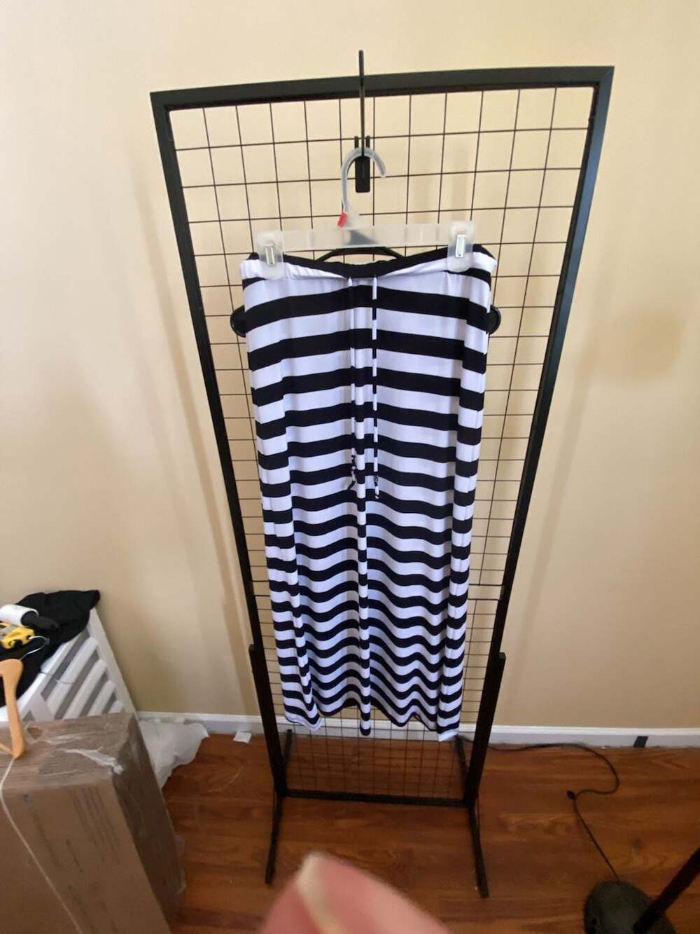 Michael Kors Black and White Striped Maxi Skirt with Drawstring Waist